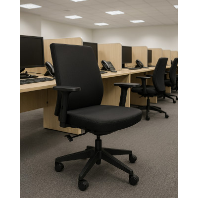 Fotel biurowy do pracy zmianowej 24/7 WORK - mechanizm SYNCHRON, podłokietniki 3D - Rodzaj Obicia: Tkanina Trudnopalna Atestowana - Kolor Obicia: BL418 Black (Czarny) 2