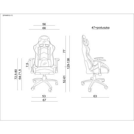 Fotel gamingowy DYNAMIQ V5 z mechanizmem TILT i regulacją oparcia, obciążenie 130 kg