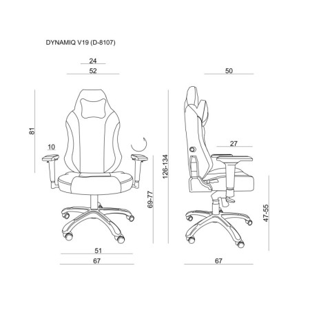 Fotel gamingowy DYNAMIQ V19 z mechanizmem MULTIBLOCK i podłokietnikami 4D, obciążenie 130 kg