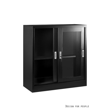 Szafka metalowa XD-018 z przesuwnymi drzwiami szklanymi i zamkiem - Rodzaj zamknięcia: Zamknięcie na klucz - Kolor: Czarny