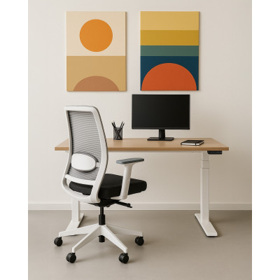 Biurko FIGHTER SINGLE DESK z elektryczną regulacją wysokości - Kolor: Beżowy - Kolor Stelaża: Biały - Rozmiar blatu: 160x70 cm 2