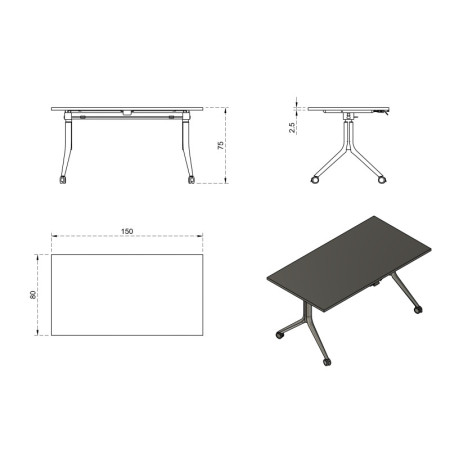 Biurko składane mobilne CARL na kółkach - Kolor: Beżowy - Kolor Stelaża: Biały - Rozmiar blatu: 150x80 cm