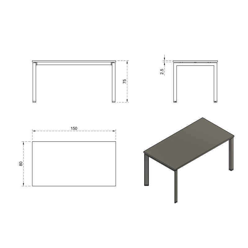 System biurowy PASON MANAGER DESK – blat MFC 25 mm, stelaż metalowy - Kolor: Biały - Kolor Stelaża: Biały - Rozmiar blatu: 150x80 cm