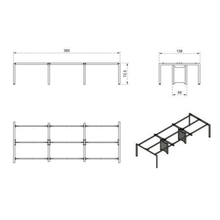 Stelaż PASON WORKSTATION 6 – metal lakierowany, stopki poziomujące - Kolor Stelaża: Biały