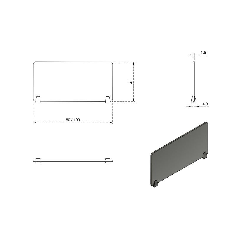 Przegroda biurkowa SCREEN 100X40, tapicerowana, 2 uchwyty - Kolor: Biały
