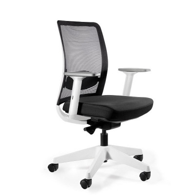 Fotel ergonomiczny biurowy ANGGUN II – SYNCHRON, podłokietniki 3D - Kolor Obicia: BL418 Black (Czarny) - Kolor Stelaża: Biały - Rodzaj Obicia: Tkanina BL