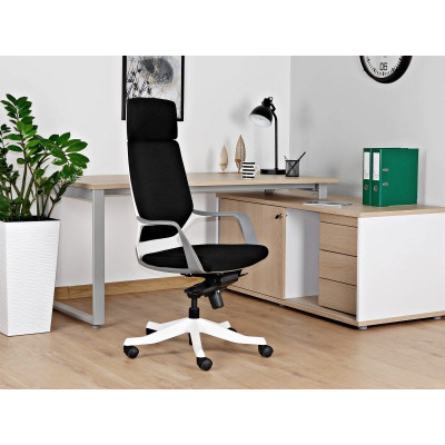 Fotel nowoczesny APOLLO z mechanizmem MULTIBLOCK – stelaż biały lub czarny - Kolor Obicia: BL418 Black (Czarny) - Kolor Stelaża: Biały - Rodzaj Obicia: Tkanina BL 2