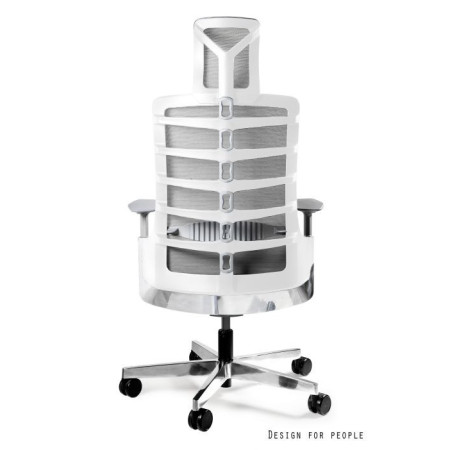 Fotel ergonomiczny SPINELLY z zagłówkiem — mechanizm samoważący, regulacja siedziska i podparcia lędźwiowego, certyfikaty BIFMA - Kolor Obicia: BL418 Black (Czarny) - Kolor Stelaża: Biały - Rodzaj Obicia: Tkanina BL