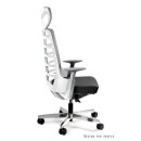 Fotel ergonomiczny SPINELLY z zagłówkiem — mechanizm samoważący, regulacja siedziska i podparcia lędźwiowego, certyfikaty BIFMA - Kolor Obicia: BL418 Black (Czarny) - Kolor Stelaża: Biały - Rodzaj Obicia: Tkanina BL