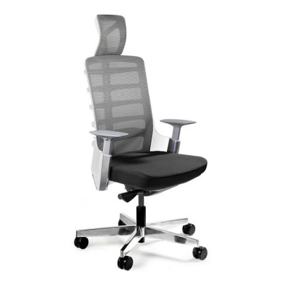 Fotel ergonomiczny SPINELLY z zagłówkiem — mechanizm samoważący, regulacja siedziska i podparcia lędźwiowego, certyfikaty BIFMA - Kolor Obicia: BL418 Black (Czarny) - Kolor Stelaża: Biały - Rodzaj Obicia: Tkanina BL