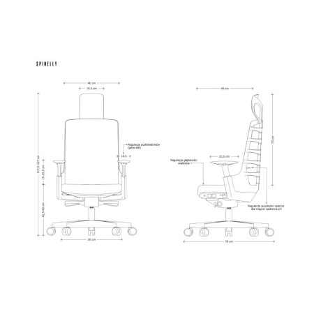 Fotel ergonomiczny SPINELLY z zagłówkiem — mechanizm samoważący, regulacja siedziska i podparcia lędźwiowego, certyfikaty BIFMA - Kolor Obicia: BL418 Black (Czarny) - Kolor Stelaża: Biały - Rodzaj Obicia: Tkanina BL