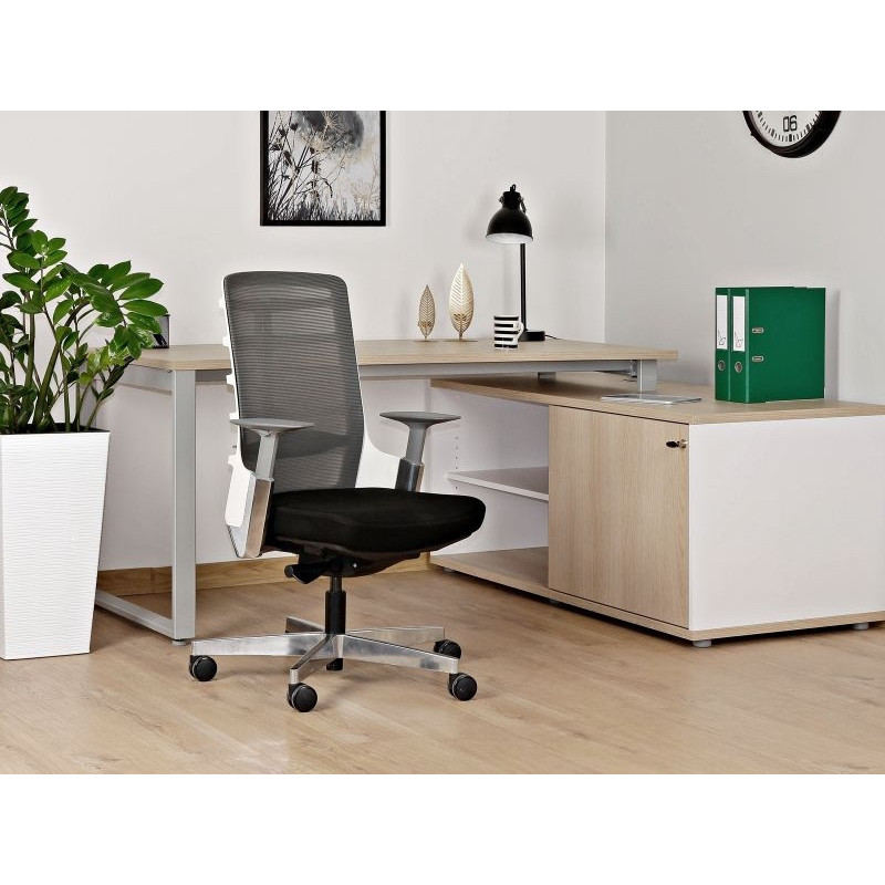 Fotel SPINELLY M – mechanizm samoważący Synchro - Kolor Obicia: BL418 Black (Czarny) - Kolor Stelaża: Biały - Rodzaj Obicia: Tkanina BL