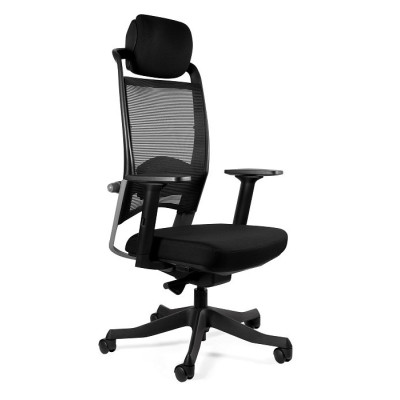 Fotel ergonomiczny FULKRUM — mechanizm SYNCHRON, podłokietniki regulowane, 130 kg - Kolor Siatki: SM01 Czarny - Kolor Obicia: BL418 Black (Czarny) - Rodzaj Obicia: Tkanina BL