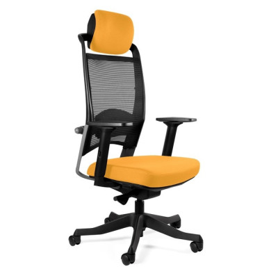 Fotel ergonomiczny FULKRUM — mechanizm SYNCHRON, podłokietniki regulowane, 130 kg - Kolor Siatki: SM01 Czarny - Kolor Obicia: BL404 Honey (Miodowy) - Rodzaj Obicia: Tkanina BL