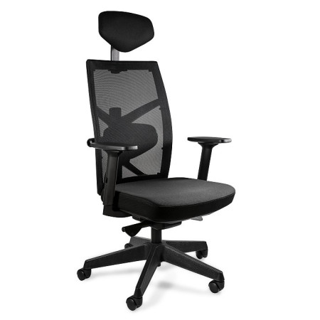 Fotel ergonomiczny TUNE — mechanizm SYNCHRON, podłokietniki 3D, wysuw siedziska, 130 kg - Kolor Obicia: BL418 Black (Czarny) - Kolor Stelaża: Czarny - Rodzaj Obicia: Tkanina BL - Kolor Siatki: AK61 Czarny