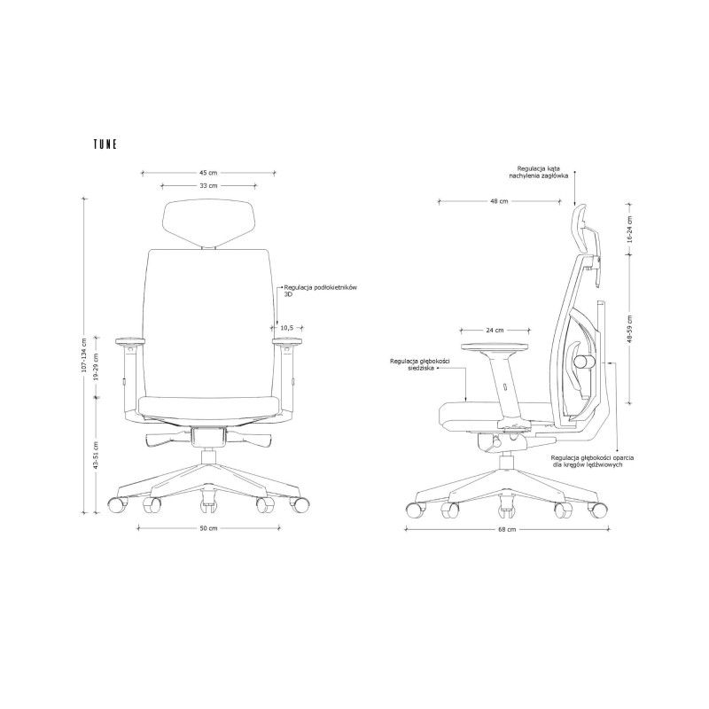 Fotel ergonomiczny TUNE — mechanizm SYNCHRON, podłokietniki 3D, wysuw siedziska, 130 kg - Kolor Obicia: BL416 Snowy (Śnieżny) - Kolor Stelaża: Biały - Rodzaj Obicia: Tkanina BL - Kolor Siatki: AK66 Szary