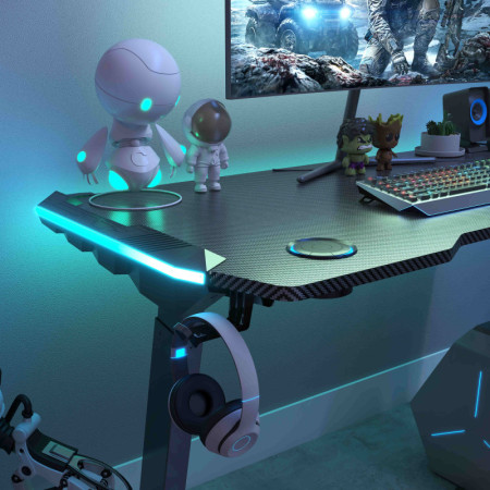 Biurko gamingowe elektryczne V-GAME — regulacja wysokości, RGB, 1220 mm