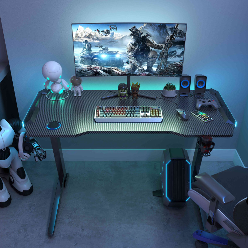Biurko gamingowe elektryczne V-GAME — regulacja wysokości, RGB, 1220 mm