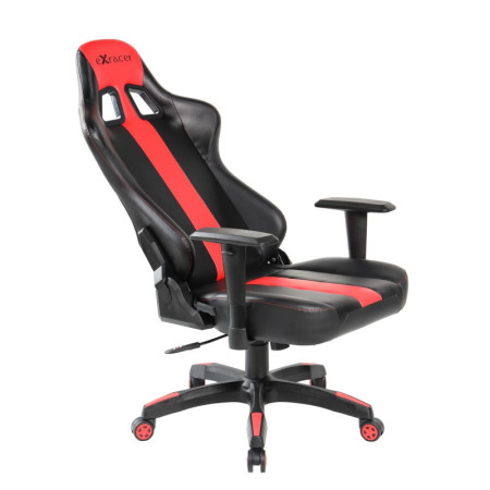 Fotel gamingowy obrotowy NFR020 z mechanizmem Tilt - Kolor Detali: Czerwony - Kolor Obicia: Czarny ST