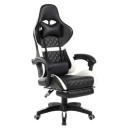 Fotel gamingowy obrotowy NFR019 z mechanizmem MultiBlock - Kolor Detali: Biały - Kolor Obicia: Czarny ST