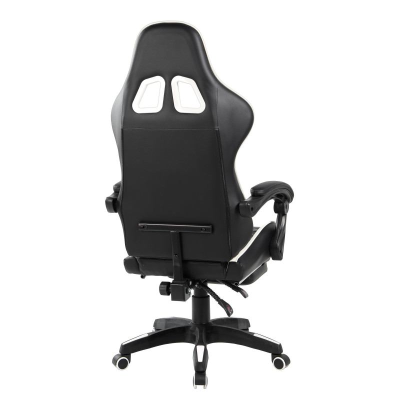 Fotel gamingowy obrotowy NFR019 z mechanizmem MultiBlock - Kolor Detali: Biały - Kolor Obicia: Czarny ST