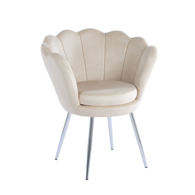Fotel NFT008 tapicerowany z metalowymi nogami - Kolor Stelaża: Chromowany - Kolor Obicia: Beżowy