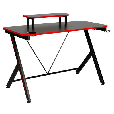 Biurko gamingowe NBI014 z uchwytem na kubek i haczykami 120×60 cm - Kolor: Czarny - Kolor Detali: Czerwony
