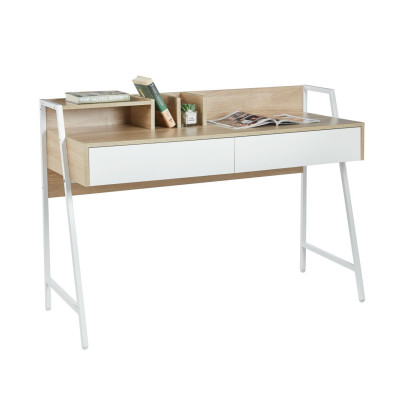 Biurko NBI005 z szufladami i nadstawką 124×51 cm - Kolor: Sonoma - Biały