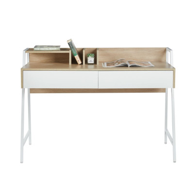 Biurko NBI005 z szufladami i nadstawką 124×51 cm - Kolor: Sonoma - Biały 2
