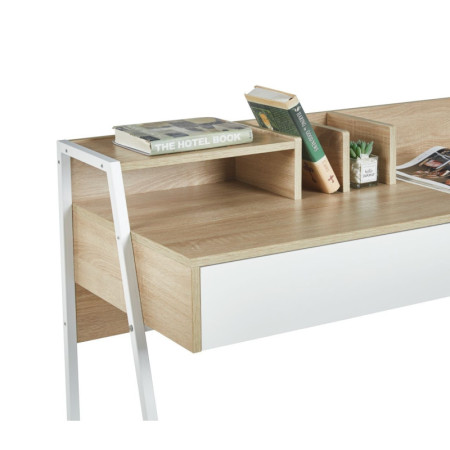 Biurko NBI005 z szufladami i nadstawką 124×51 cm - Kolor: Sonoma - Biały