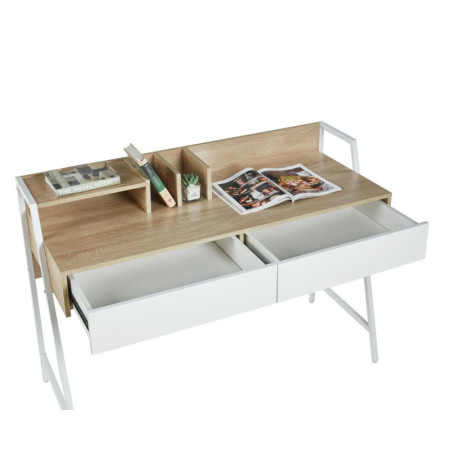 Biurko NBI005 z szufladami i nadstawką 124×51 cm - Kolor: Sonoma - Biały
