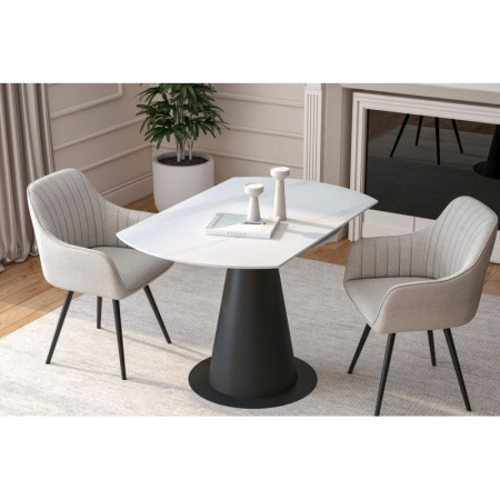 Stół rozkładany prostokątny NST027 75-120x120 cm - Kolor: Biały Marmur - Czarny
