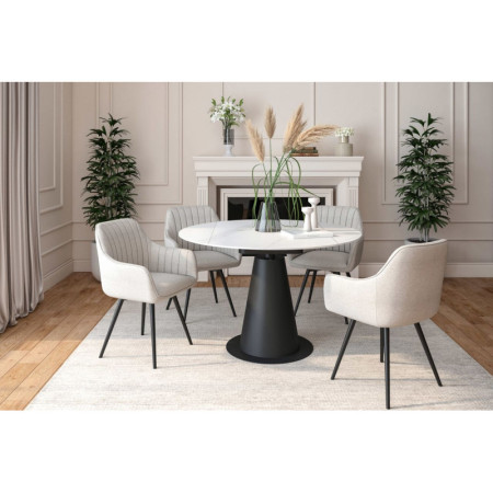 Stół rozkładany prostokątny NST027 75-120x120 cm - Kolor: Biały Marmur - Czarny