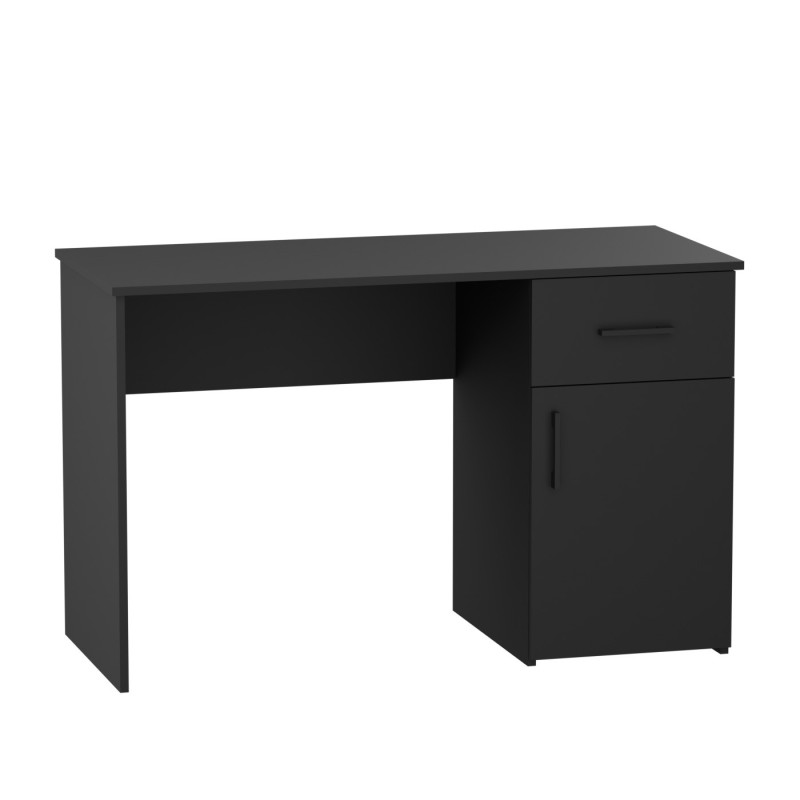 Biurko ML-B z Szufladą i Półkami do Biura 120 x 51 x 72 cm - Rodzaj frontów: Mat - Rodzaj zamknięcia: Bez zamka - Kolor uchwytów: Uchwyty czarne - Kolor: Czerń Aksamitna