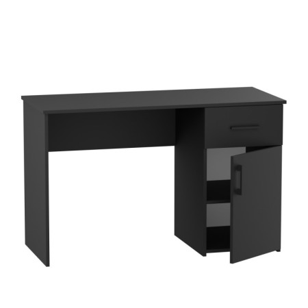 Biurko ML-B z Szufladą i Półkami do Biura 120 x 51 x 72 cm - Rodzaj frontów: Mat - Rodzaj zamknięcia: Bez zamka - Kolor uchwytów: Uchwyty czarne - Kolor: Czerń Aksamitna
