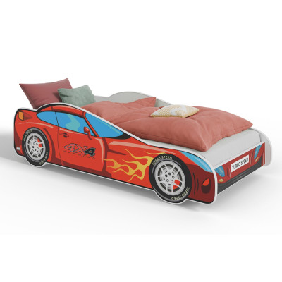 Bezpieczne Łóżko Dziecięce Samochód AUTO 4x4 z Materacem - Rozmiar łóżka: 140x70 cm - Kolor: Czerwony