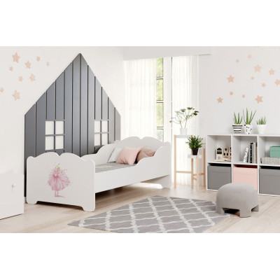 Łóżko Dziecięce ANNA z Materacem – Wzór Różowa Baletnica - Kolor: Biały - Rozmiar łóżka: 160x80 cm - Opcje łóżka: Bez Szuflady 2