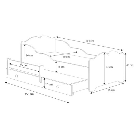 Łóżko Dziecięce ANNA z Materacem – Wzór Śpiąca Księżniczka - Kolor: Biały - Rozmiar łóżka: 160x80 cm - Opcje łóżka: Podwójne