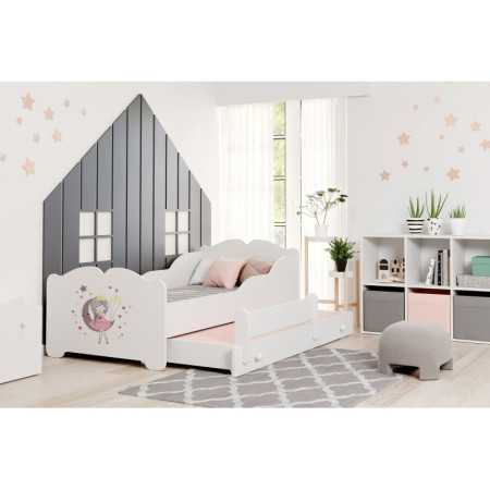 Łóżko Dziecięce ANNA z Materacem – Wzór Śpiąca Księżniczka - Kolor: Biały - Rozmiar łóżka: 160x80 cm - Opcje łóżka: Podwójne