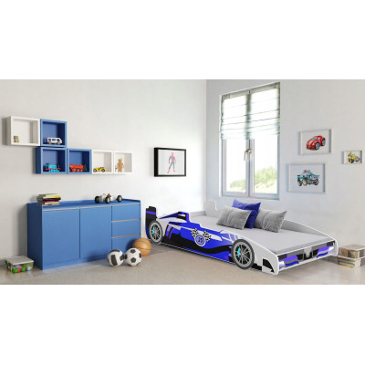 Łóżko Dziecięce Samochód FORMUŁA z Materacem 160x80 - Rozmiar łóżka: 160x80 cm - Kolor: Niebieski 2