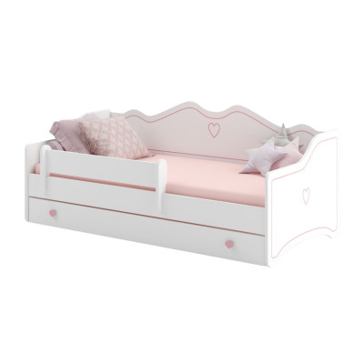 Łóżko Dziecięce dla Dziewczynki EMMA-DREAM z Barierką i Materacem - Kolor: Biały - Kolor Detali: Różowy - Opcje łóżka: Z Szufladą - Rozmiar łóżka: 180x80 cm