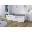 Łóżko Dziecięce z Panelami Tapicerowanymi ERYK + Materac - Kolor: Biały - Kolor Detali: Szary - Rozmiar łóżka: 160x80 cm - Opcje łóżka: Z Szufladą