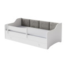 Łóżko Dziecięce z Panelami Tapicerowanymi ERYK + Materac - Kolor: Biały - Kolor Detali: Szary - Rozmiar łóżka: 160x80 cm - Opcje łóżka: Z Szufladą