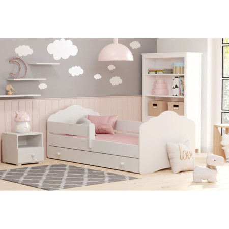 Bezpieczne Łóżko Dziecięce FALA z Barierką i Materacem - Kolor: Biały - Rozmiar łóżka: 160x80 cm - Opcje łóżka: Z Szufladą