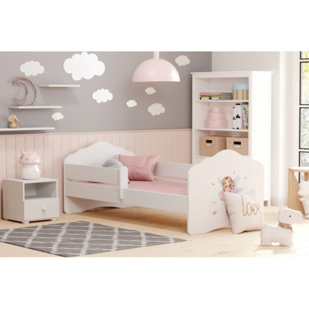Łóżko Dziecięce FALA z Barierką i Motywem Wróżki - Kolor: Biały - Rozmiar łóżka: 160x80 cm - Opcje łóżka: Bez Szuflady