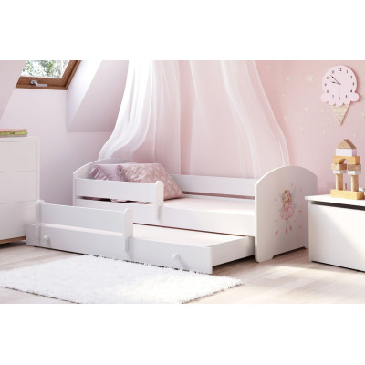 Bezpieczne Łóżko Dziecięce LUK z Grafiką Wróżka i Barierką - Kolor: Biały - Rozmiar łóżka: 160x80 cm - Opcje łóżka: Podwójne 2