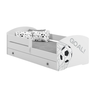 Bezpieczne Łóżko Dziecięce Piłkarskie LUK GOAL z Szufladą i Barierką - Kolor: Biały - Rozmiar łóżka: 140x70 cm - Opcje łóżka: Z Szufladą