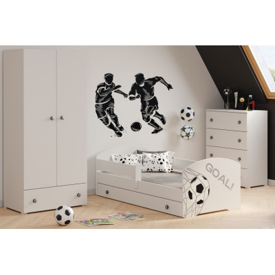 Bezpieczne Łóżko Dziecięce Piłkarskie LUK GOAL z Szufladą i Barierką - Kolor: Biały - Rozmiar łóżka: 140x70 cm - Opcje łóżka: Z Szufladą 2