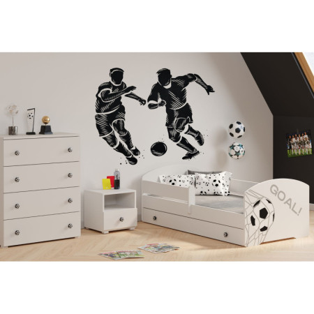 Bezpieczne Łóżko Dziecięce Piłkarskie LUK GOAL z Szufladą i Barierką - Kolor: Biały - Rozmiar łóżka: 140x70 cm - Opcje łóżka: Z Szufladą