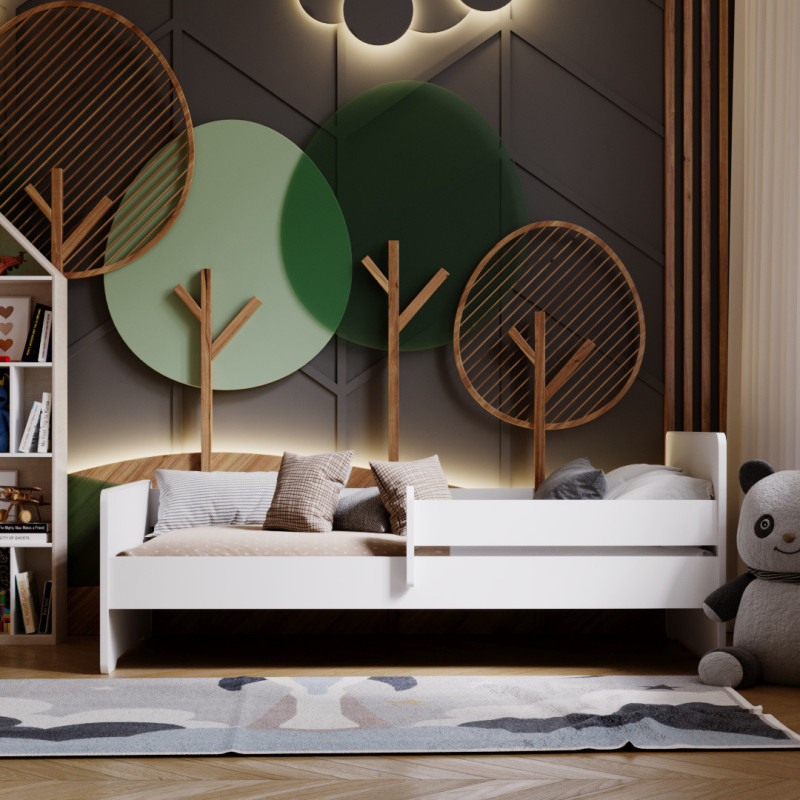 Łóżko Dziecięce z Barierką i Materacem MAX - Kolor: Biały - Rozmiar łóżka: 140x70 cm - Opcje łóżka: Bez Szuflady